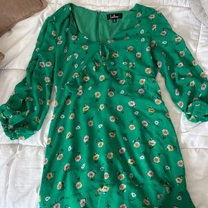 Lulu's Vibrant Green Floral Long Sleeve Dress